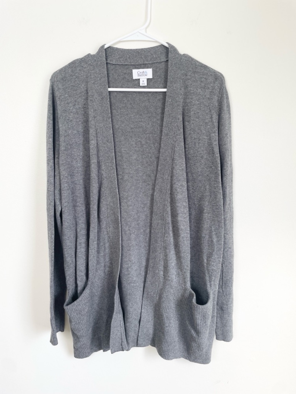 croft & barrow Gray Open-Front Knit Cardigan with Pockets